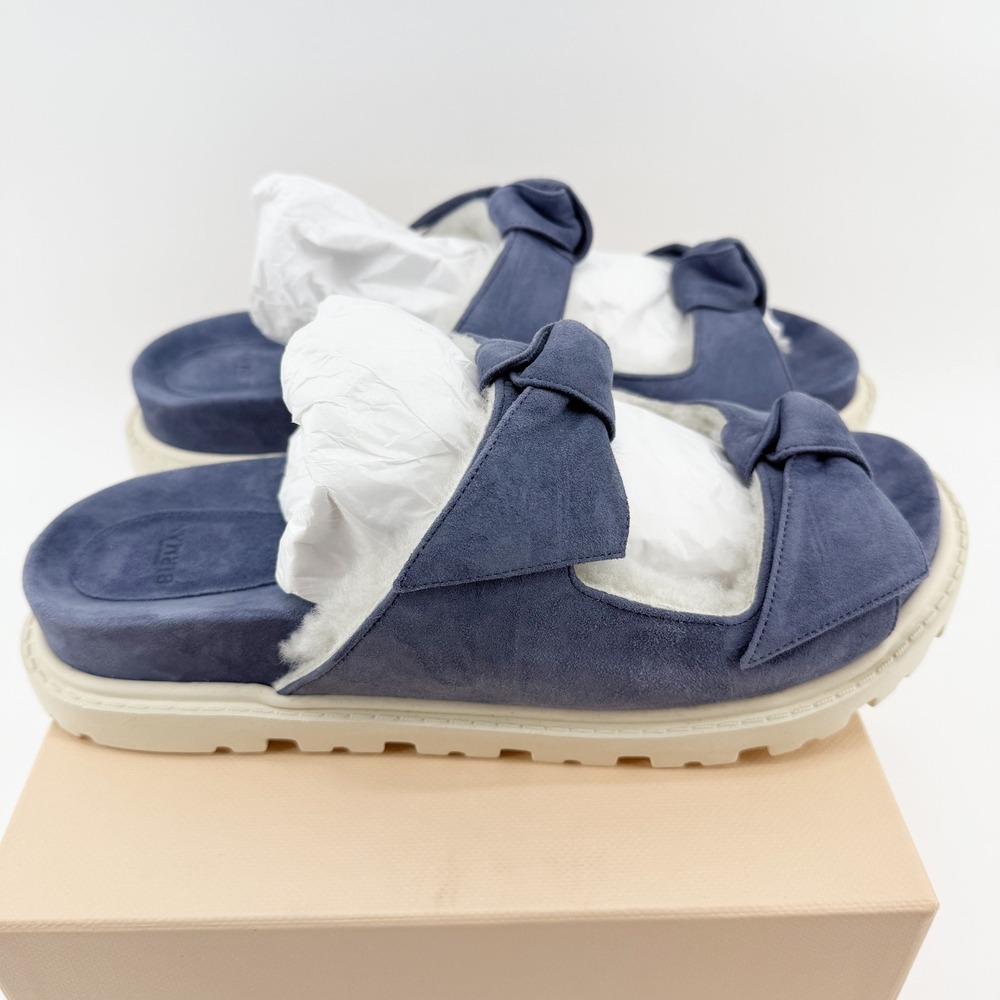 Alexandre Birman Lolita Shearling Lined Slide Sandals Blue Suede Designer NEW - Picture 12 of 16